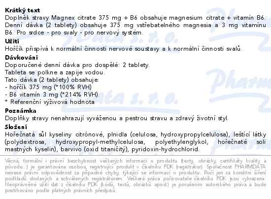 Příbalový leták - Magnex citrate 375 mg+B6 150 tablet