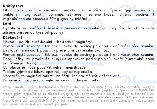 Příbalový leták - GYNOLACTA vaginální tablety 8ks