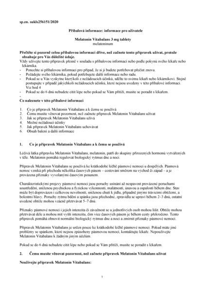 Příbalový leták (SUKL) - Melatonin Vitabalans 3mg 10 tablet