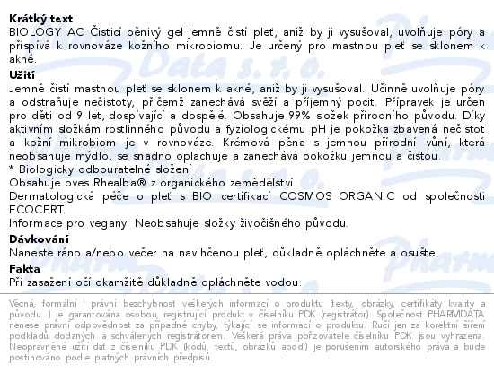 Příbalový leták - A-DERMA BIOLOGY AC Čisticí pěnivý gel 400ml