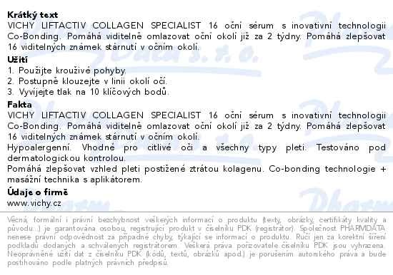 Příbalový leták - VICHY LIFTACTIV Collagen Specialist 16 oční sérum15ml