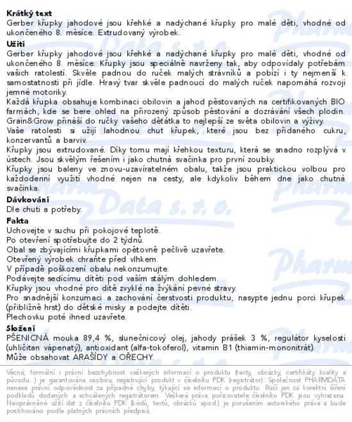Příbalový leták - Gerber Pšeničné křupky jahoda BIO 35g 8m+