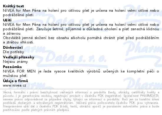 Příbalový leták - NIVEA MEN Pěna na holení Sensitive 200ml