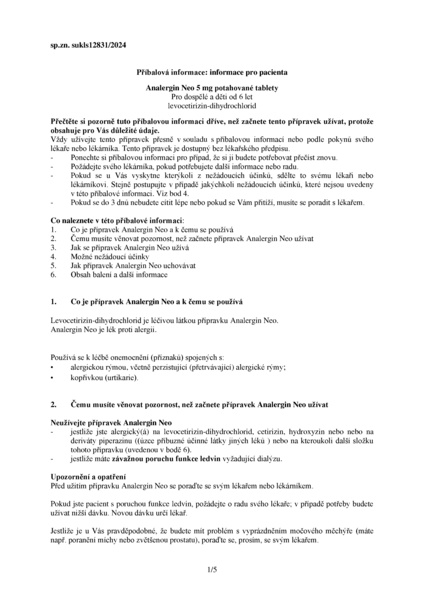 Příbalový leták (SUKL) - Analergin neo, 5 mg, 10 potahovaných tablet