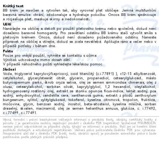 Příbalový leták - Oncos BB krém odstín 01 40ml