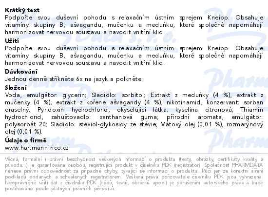 Příbalový leták - Kneipp Ashwagandha relaxační sprej 30ml