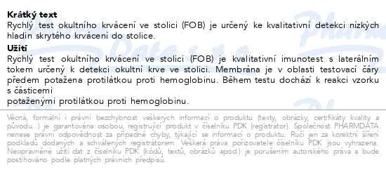 Příbalový leták - Juschek FOB rychlý test okultní krvácení 1ks
