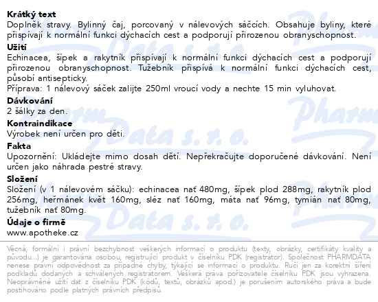 Příbalový leták - Čaj Bylináře Na imunitu a dýchací cesty 40x1.6g
