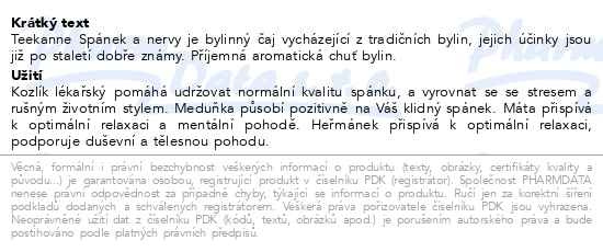Příbalový leták - TEEKANNE Spánek a nervy bylinný čaj 10x2g