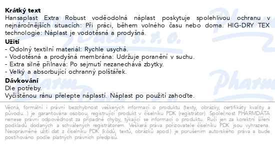 Příbalový leták - Hansaplast Extra Robust voděodolná náplast 16ks