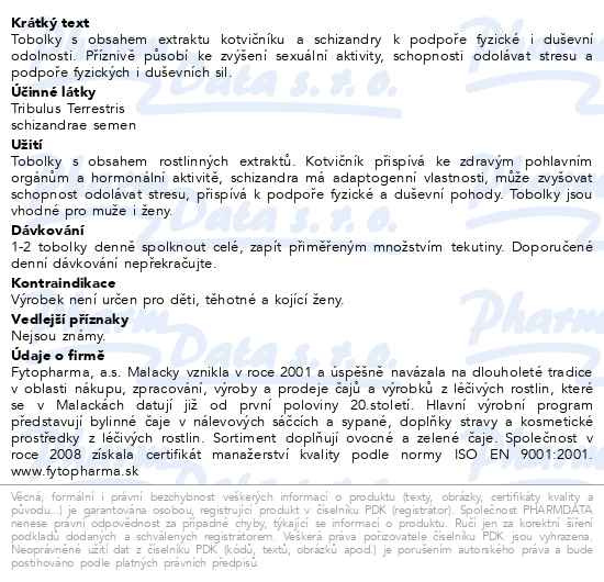 Příbalový leták - KOTVIČNÍK+SCHIZANDRA kapsle na podporu vitality Fytopharma 30 kapslí