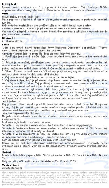 Příbalový leták - TEEKANNE Imunita s vitamínem C 10x1.8g