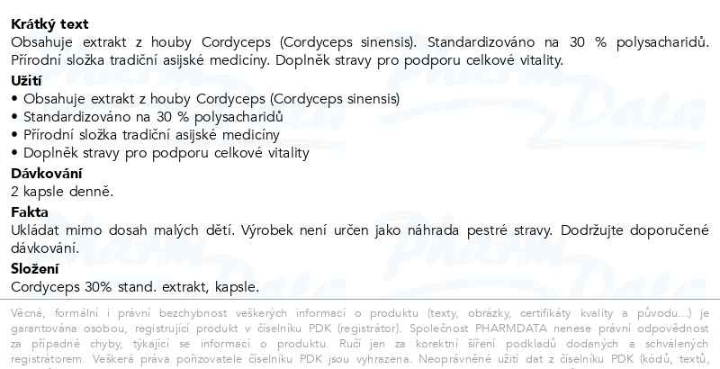Příbalový leták - Cordyceps 30% extrakt 500mg cps.60