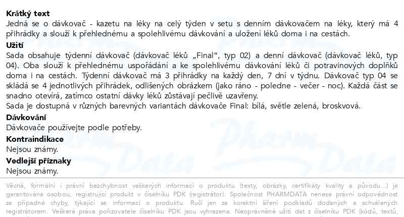 Příbalový leták - Dávkovač léků OBZOR SET 02 zelený + 04 denní
