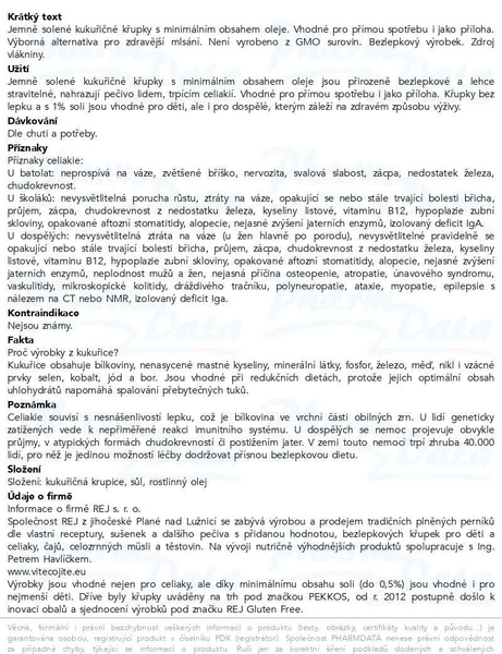 Příbalový leták - Křupky kukuřičné jemně solené 100g