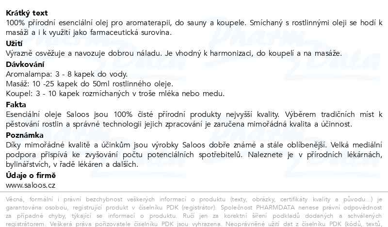 Příbalový leták - Saloos Esenciální olej Červený pomeranč 10ml