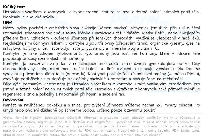 Příbalový leták - HERBALON s výtažkem z kontryhelu 200g