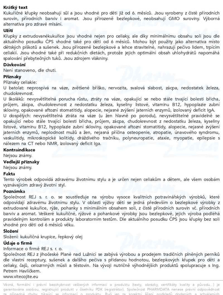 Příbalový leták - Kukuřičné tyčky 60g