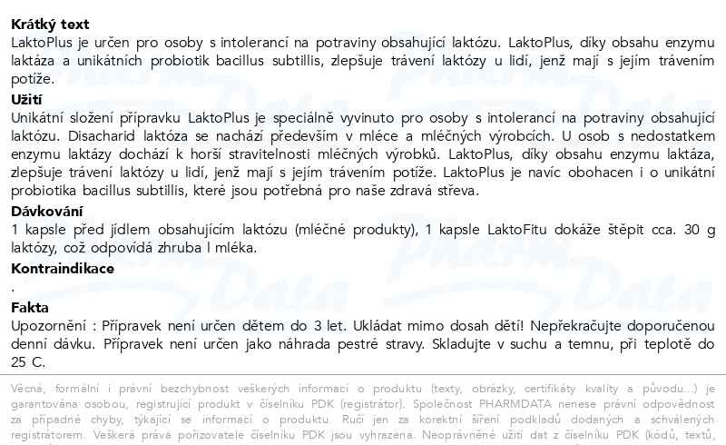Příbalový leták - LaktoPlus 18.000 FCC LU 30 kapslí