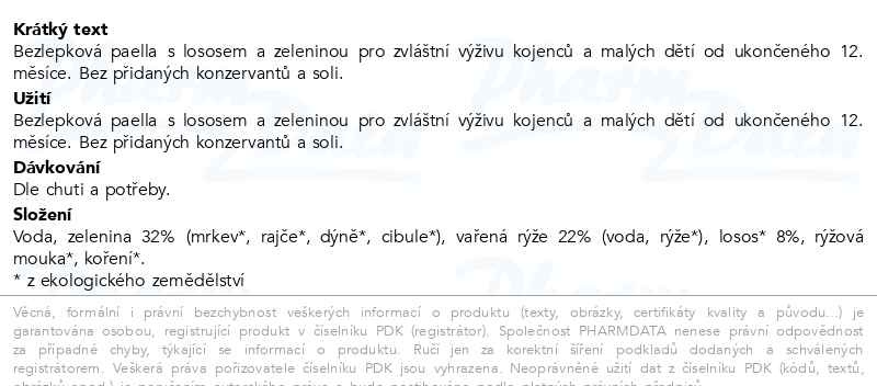 Příbalový leták - Rudolfs Paella s lososem a zeleninou BIO 190g 8m+