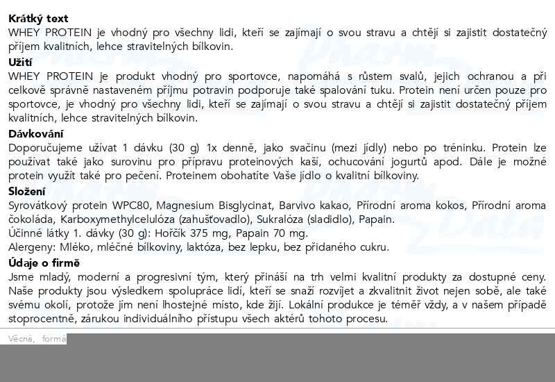 Příbalový leták - B-Fit Whey Protein čokoláda-kokos 300g