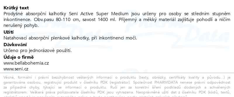 Příbalový leták - Seni Active Super Medium inkontinenční plenkové kalhotky 10ks