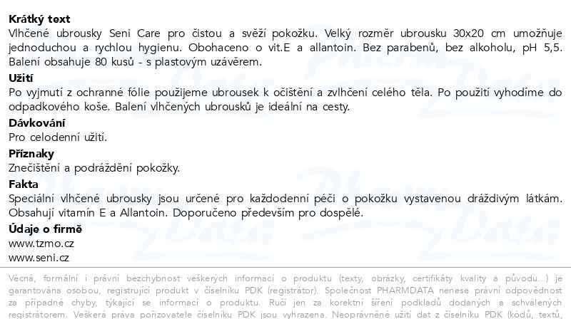 Příbalový leták - Seni Care vlhčené ubrousky vitamin E a Allantoin 80ks