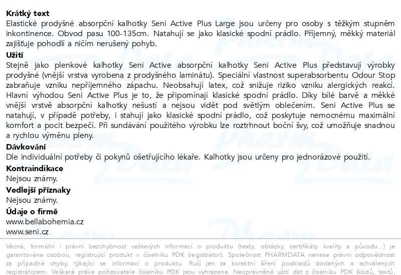 Příbalový leták - Seni Active Plus Large inkontinenční plenkové kalhotky 10ks