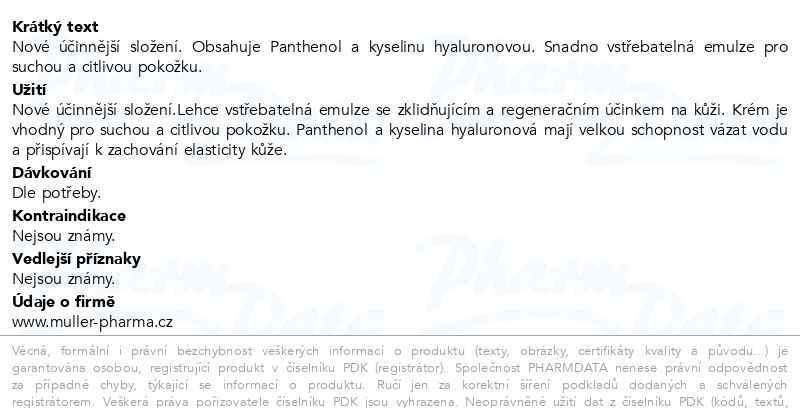 Příbalový leták - Panthenol HA krém 7% 30ml Dr.Müller