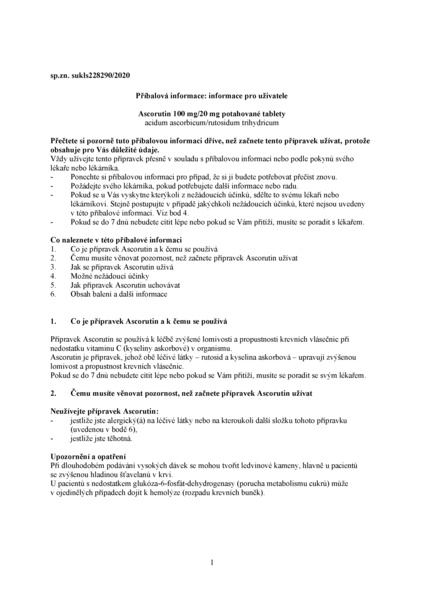 Příbalový leták (SUKL) - Ascorutin 100mg/20mg tbl.flm.100(4x25)