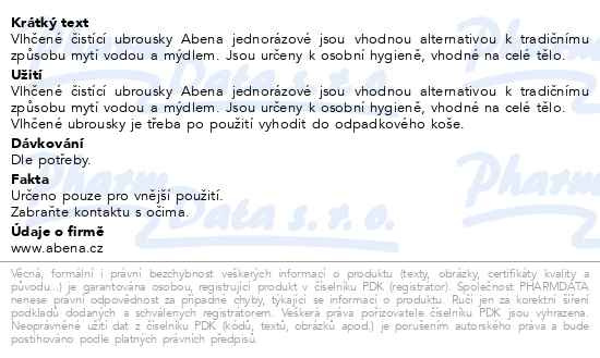 Příbalový leták - ABENA Skincare Vlhčené čistící ubrousky 80ks