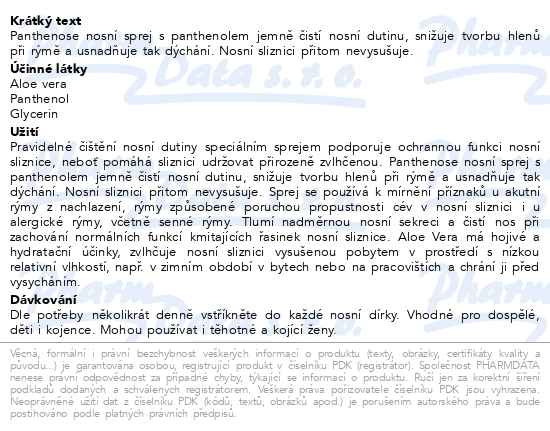Příbalový leták - Panthenose nosní sprej s Aloe vera 20ml Dr.Müller