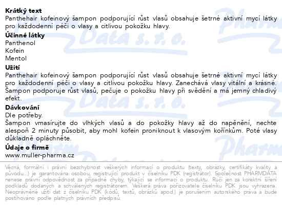 Příbalový leták - Panthehair šampon kofeinový 200ml Dr.Müller