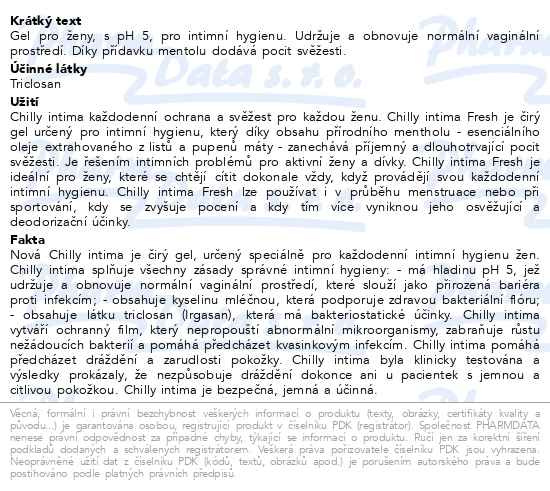Příbalový leták - Chilly intima Fresh 200ml