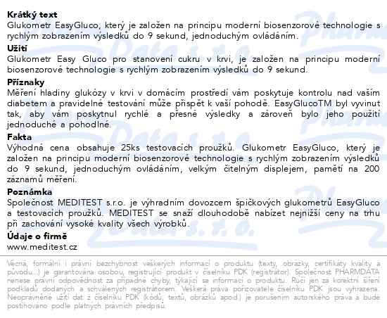 Příbalový leták - Glukometr EasyGluco 25ks test.proužků+25 lancet