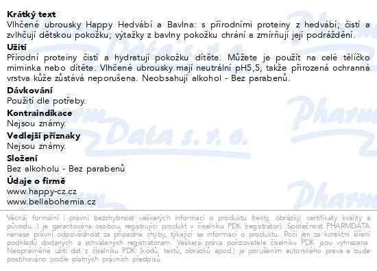 Příbalový leták - Happy vlhčené ubrousky Hedvábí-Bavlna 4x64ks