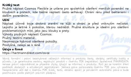 Příbalový leták - COSMOS náplasti Pružná 60x100mm 5ks Flexible
