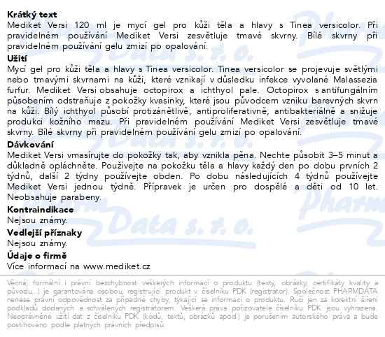 Příbalový leták - Mediket Versi mycí gel Pityriasis versicolor 120ml