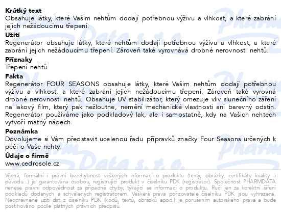 Příbalový leták - Four Seasons regenerátor nehtů 14ml