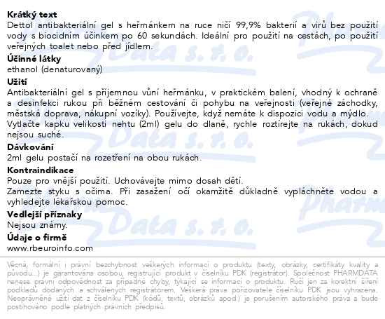Příbalový leták - Dettol antibakteriální gel na ruce Heřmánek 50ml