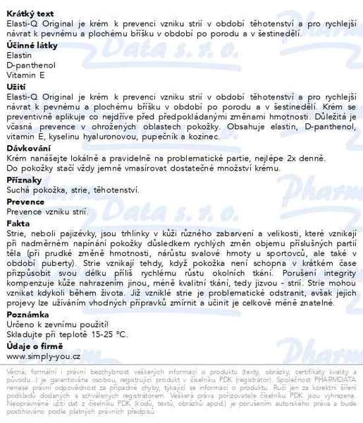 Příbalový leták - Elasti-Q Original krém k prevenci strií 200 ml