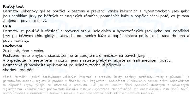 Příbalový leták - Dermatix Silikonový gel na úpravu jizev 15g