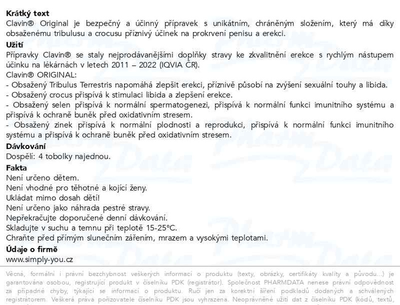 Příbalový leták - Clavin Original tob.8