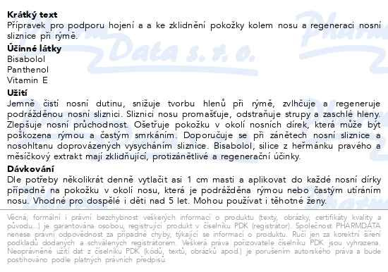 Příbalový leták - Panthenose nosní mast s bisabolol. 7.5ml Dr.Müller