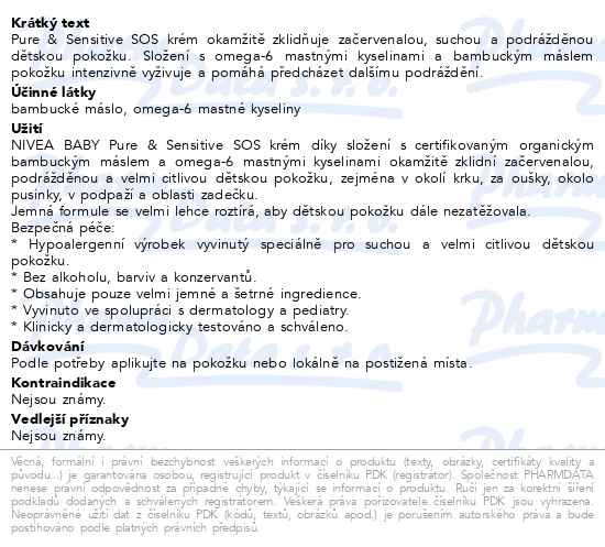 Příbalový leták - NIVEA Baby Nutri sensitive SOS krém 150ml