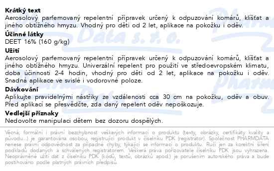 Příbalový leták - Repelent Predator spray 150ml