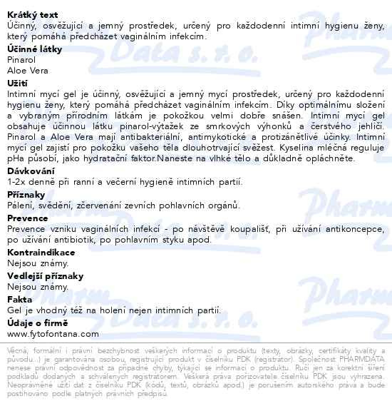 Příbalový leták - Fytofontana Gyntima intimní mycí gel 200ml