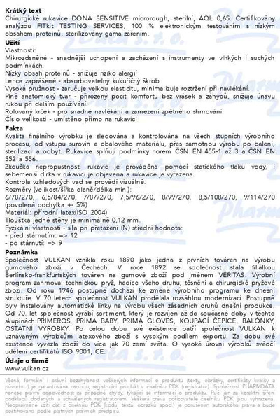Příbalový leták - DONA Sensitive ruka.oper.steril.prašné vel.8.5/pár