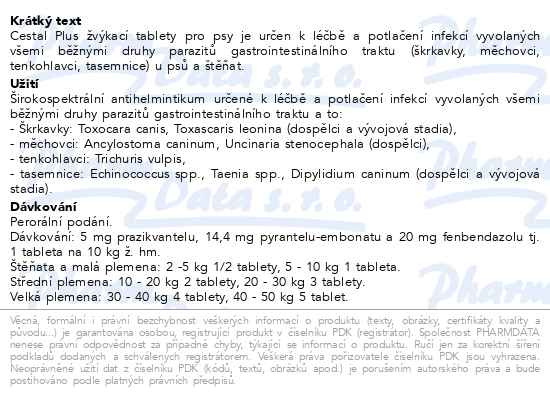 Příbalový leták - Cestal Plus žvýk.tabl.pro psy 50/144/200mg tbl.8