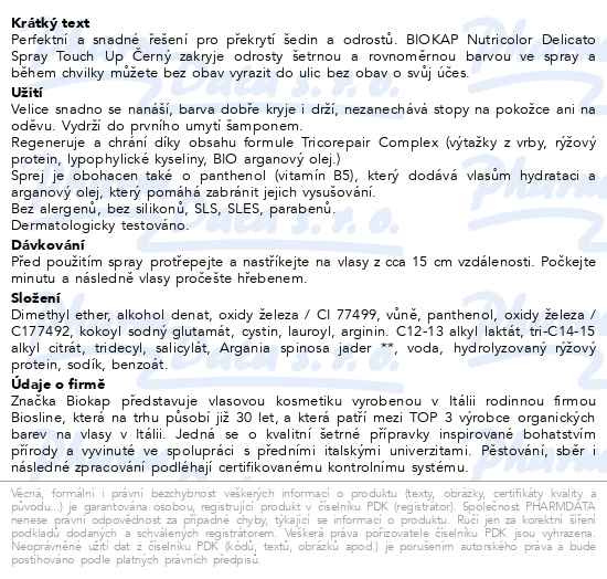 Příbalový leták - BIOKAP Spray Touch Up krycí spej Černý 75ml